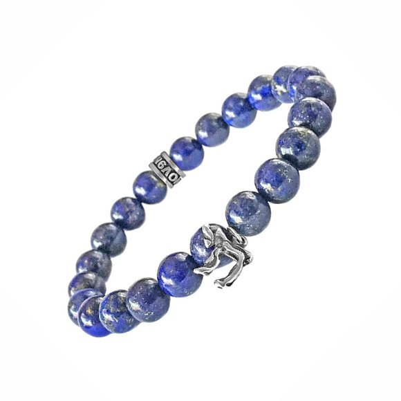 NOV9M®️ 925 Silver Jewish Chai Charm Lapis Beads Bracelet - Picture 2 of 3